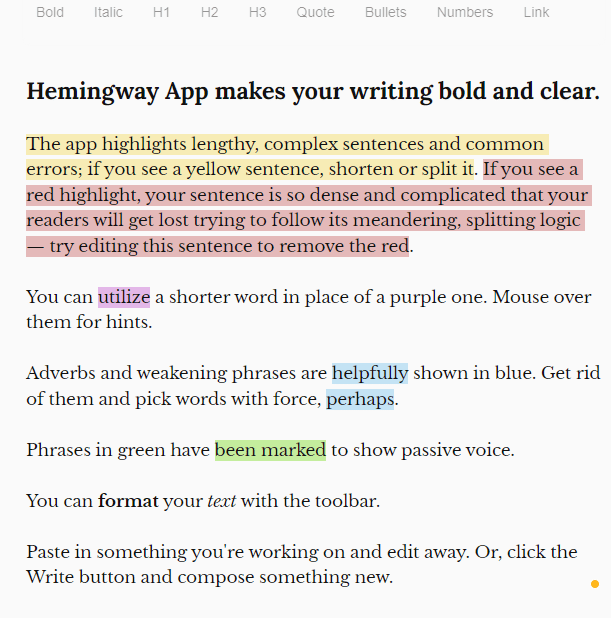 copywriting with  hemingway editor